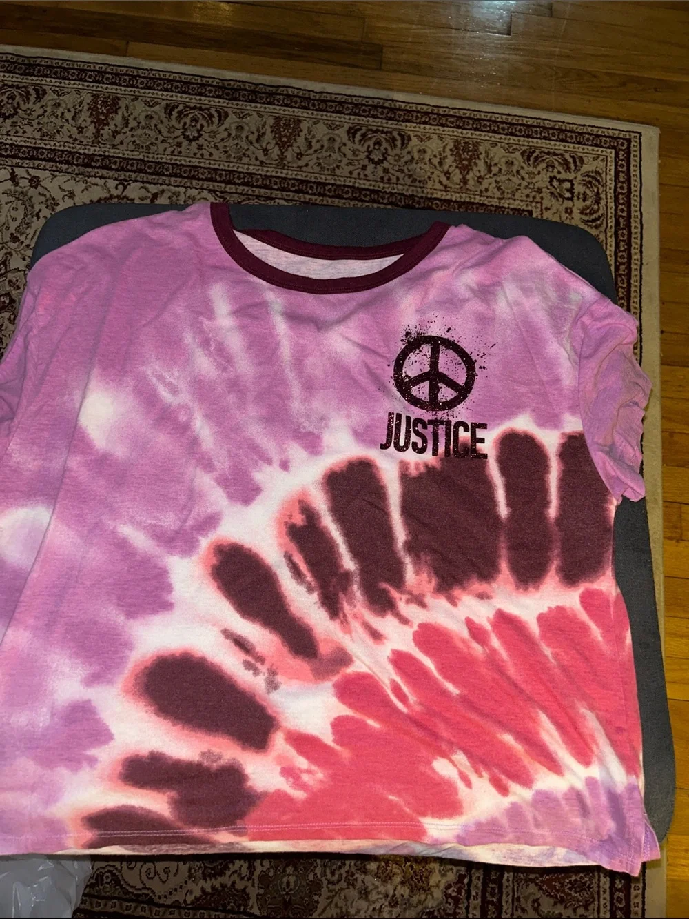 Justice Pink & Maroon Tie-Dye Peace Logo Tee